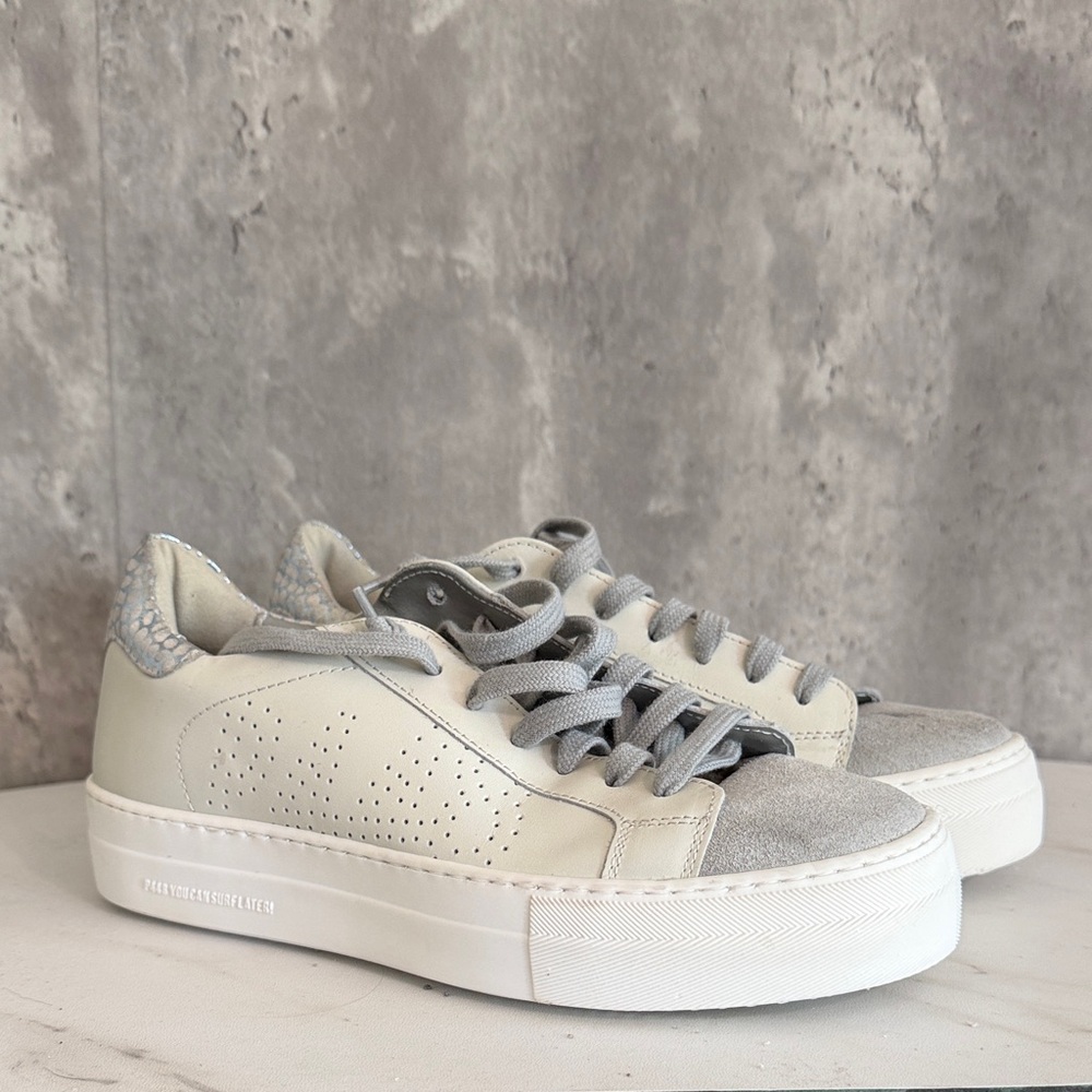 P448 Thea metallic Casual Low-Top Sneakers in Light Gray and Cream 37